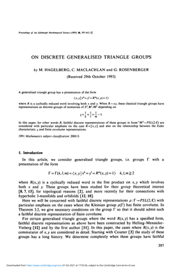 On Discrete Generalised Triangle Groups
