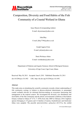Composition, Diversity and Food Habits of the Fish Community of a Coastal Wetland in Ghana