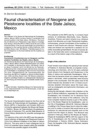 Faunal Characterisation of Neogene and Pleistocene Localities of the State Jalisco, Mexico