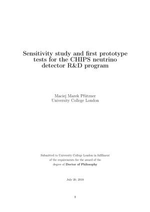 Sensitivity Study and First Prototype Tests for the CHIPS Neutrino