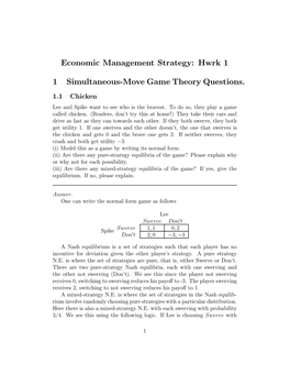 Economic Management Strategy: Hwrk 1 1 Simultaneous-Move
