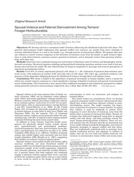 Spousal Violence and Paternal Disinvestment Among Tsimane’ Forager-Horticulturalists