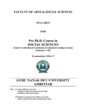 Pre Ph.D. Course in SOCIAL SCIENCES GURU NANAK DEV