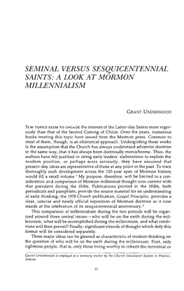 Seminal Versus Sesquicentennial Saints: a Look at Mormon Millenniausm