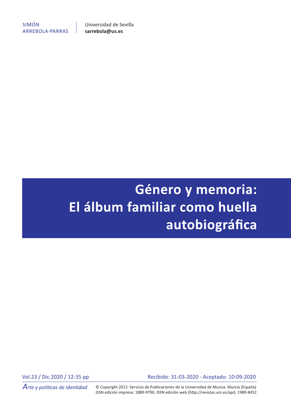 Género Y Memoria: El Álbum Familiar Como Huella Autobiográfica