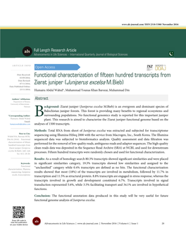 Juniperus Excelsa M.Bieb) Date Published Online: 25/11/2016; Humaira Abdul Wahid*, Muhammad Younas Khan Barozai, Muhammad Din