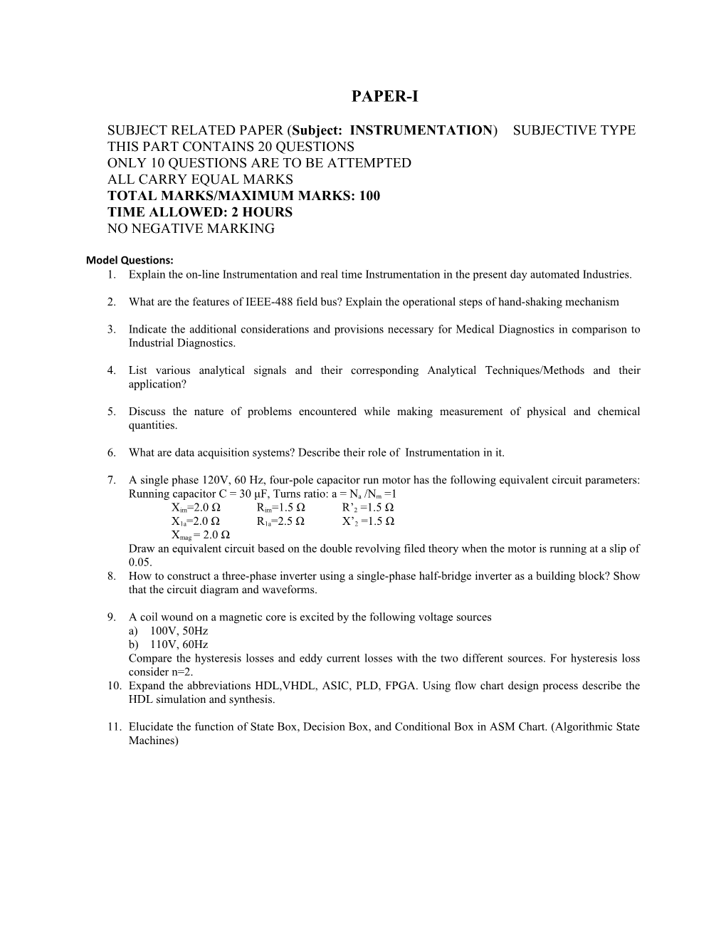 SUBJECT RELATED PAPER ( Subject: INSTRUMENTATION ) SUBJECTIVE TYPE