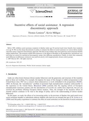 Incentive Effects of Social Assistance: a Regression Discontinuity Approach