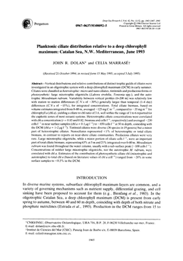 Planktonic Ciliate Distribution Relative to a Deep Chlorophyll Maximum: Catalan Sea, N.W