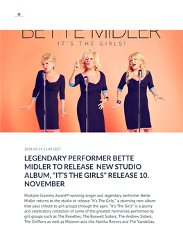 Legendary Performer Bette Midler to Release New Studio Album, “It’S the Girls” Release 10