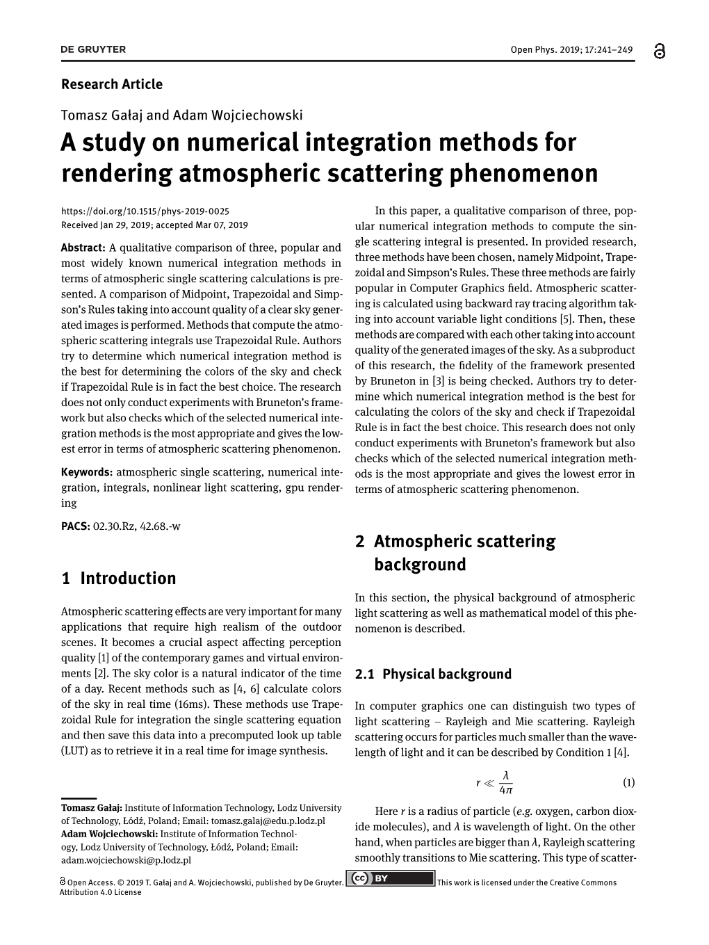 A Study on Numerical Integration Methods for Rendering Atmospheric