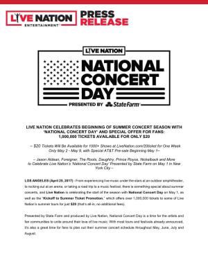 National Concert Day’ and Special Offer for Fans: 1,000,000 Tickets Available for Only $20