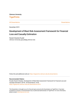 Development of Blast Risk Assessment Framework for Financial Loss and Casualty Estimation