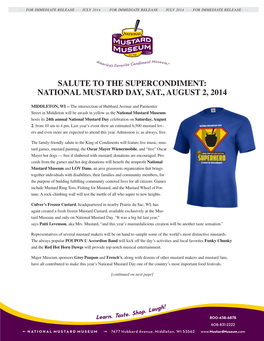 Salute to the Supercondiment: National Mustard Day, Sat., August 2, 2014