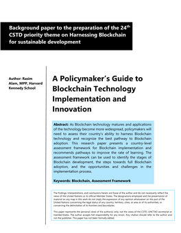 A Policymaker's Guide to Blockchain Technology Implementation And