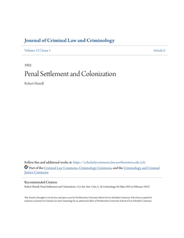 Penal Settlement and Colonization Robert Heindl