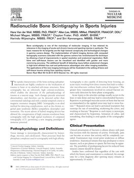 Radionuclide Bone Scintigraphy in Sports Injuries