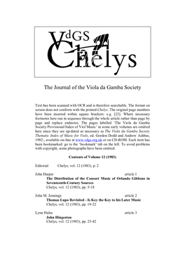 The Journal of the Viola Da Gamba Society