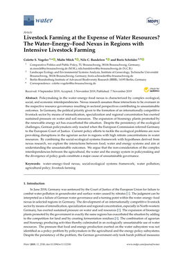 Livestock Farming at the Expense of Water Resources? the Water–Energy–Food Nexus in Regions with Intensive Livestock Farming