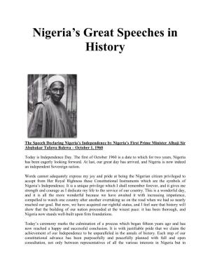 Nigeria's Great Speeches in History