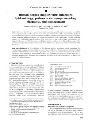 Human Herpes Simplex Virus Infections: Epidemiology, Pathogenesis, Symptomatology, Diagnosis, and Management