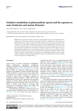 Oxidative Metabolism of Photosynthetic Species and the Exposure to Some Freshwater and Marine Biotoxins