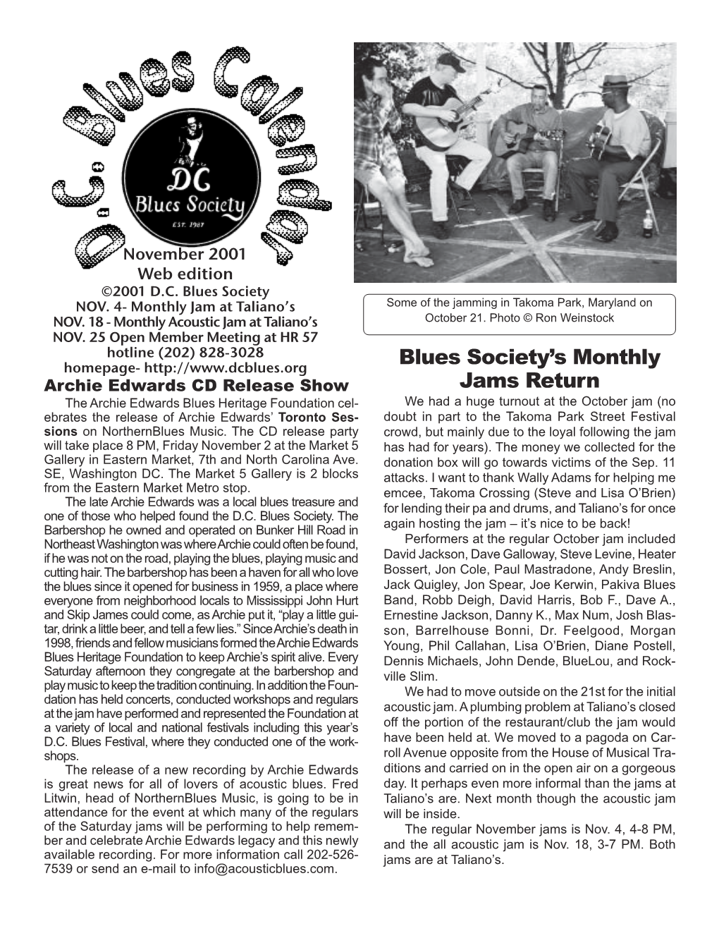 Blues Society's Monthly Jams Return