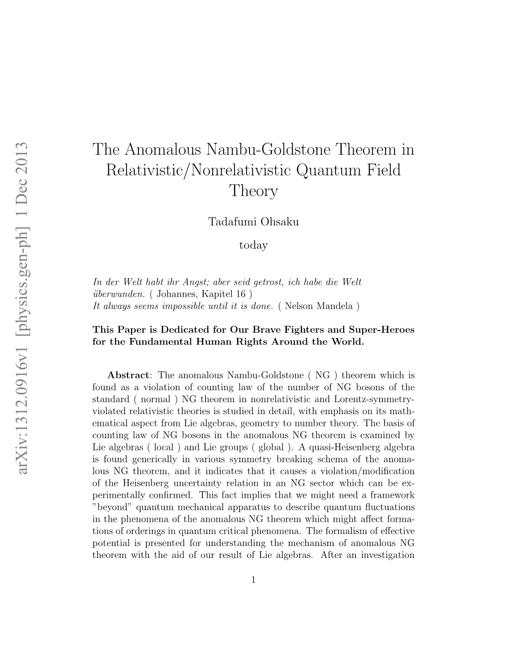 The Anomalous Nambu-Goldstone Theorem in Relativistic