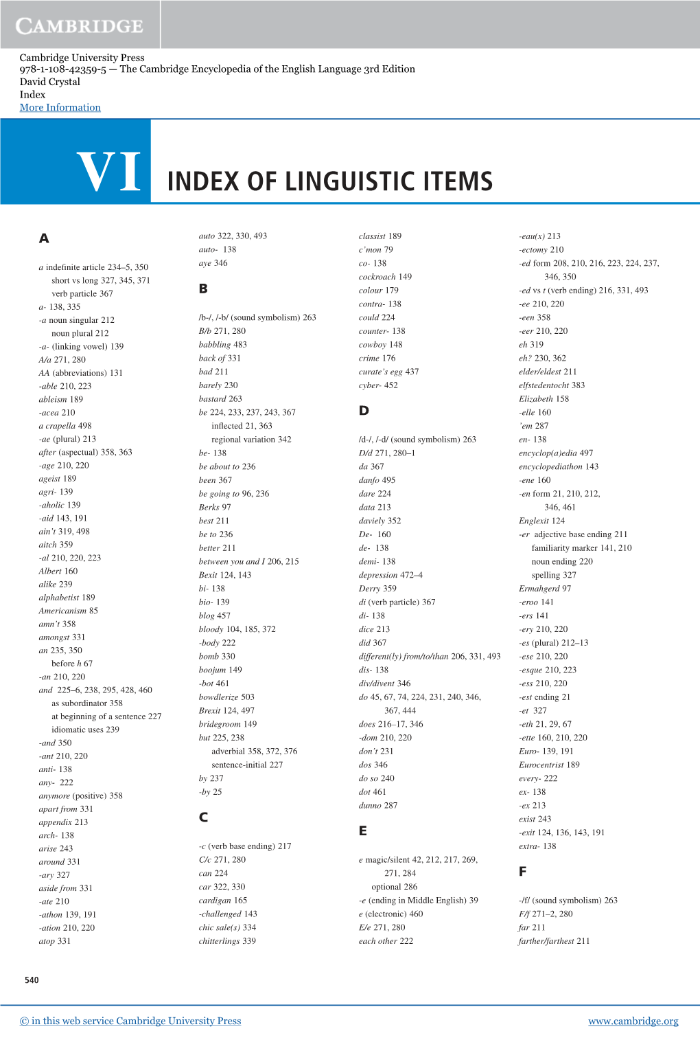 Index of Linguistic Items