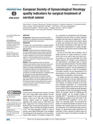 European Society of Gynaecological Oncology Quality Indicators for Surgical Treatment of Cervical Cancer