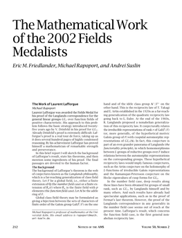 The Mathematical Work of the 2002 Fields Medalists, Volume 50
