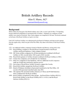 British Artillery Records Alan E