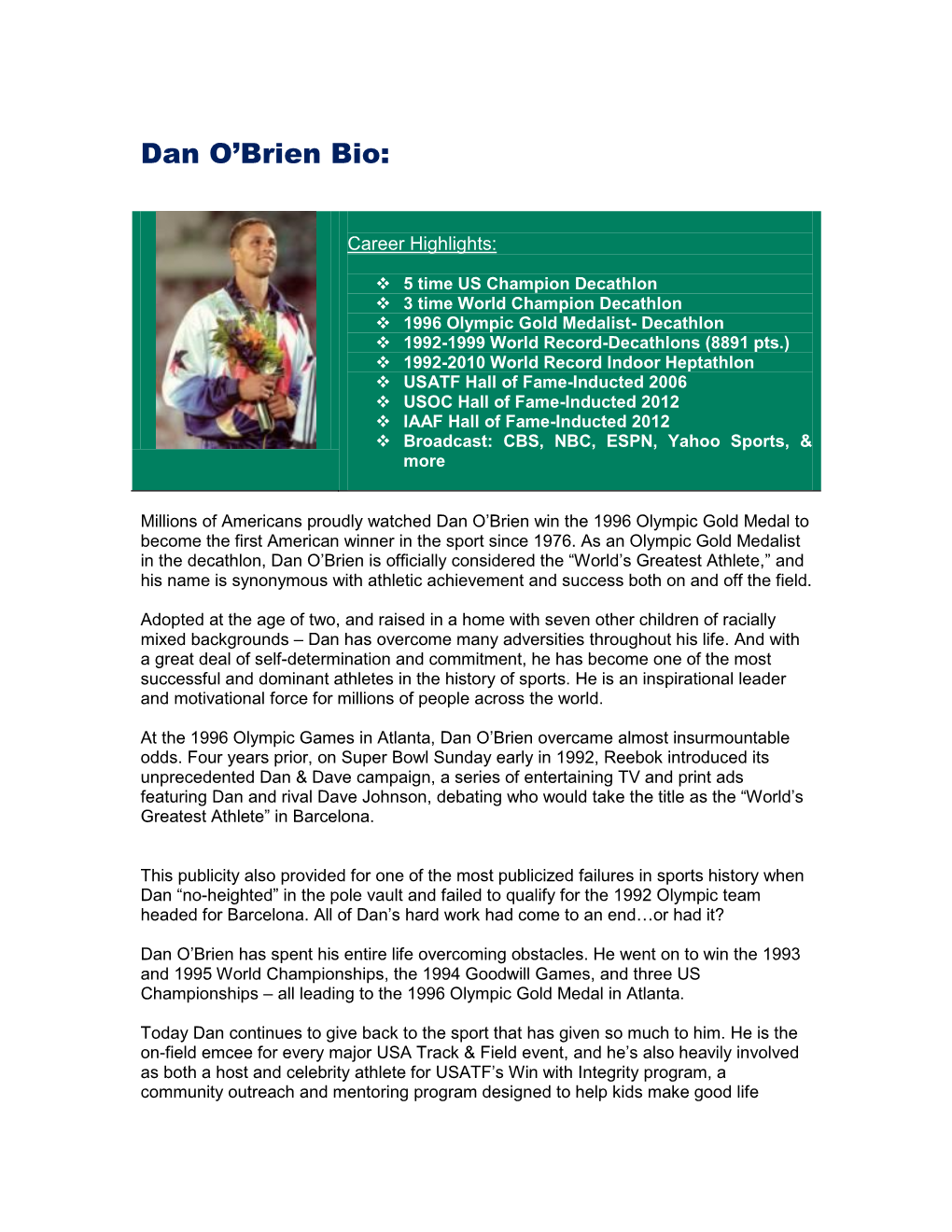 Dan O'brien Bio