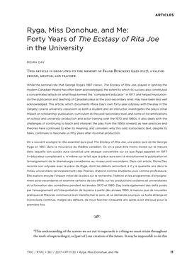 Ryga, Miss Donohue, and Me: Forty Years of the Ecstasy of Rita Joe in the University