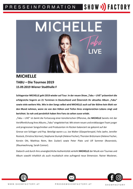 MICHELLE TABU – Die Tournee 2019 15.09.2019 Wiener Stadthalle F