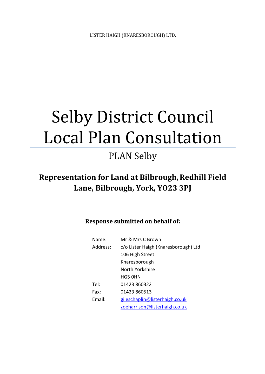 Selby District Council Local Plan Consultation PLAN Selby