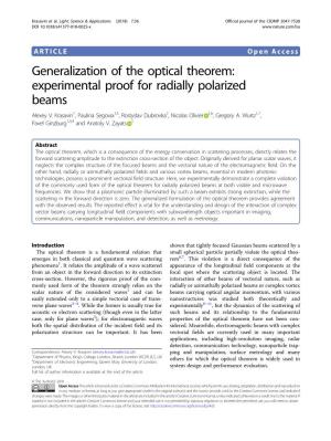Generalization of the Optical Theorem: Experimental Proof for Radially Polarized Beams