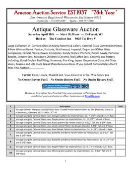 Arneson Auction Service EST 1937 " 78Th Year " Jim Arneson Registered Wisconsin Auctioneer #836 Neillsville ~ 715-819-2689 Sparta ~ 608-797-5086