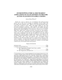 Overstepping Ethical Boundaries? Limitations on State Efforts to Provide Access to Justice in Family Courts
