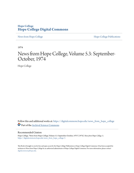 News from Hope College, Volume 5.3: September-October, 1974" (1974)