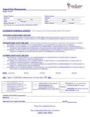 Topical Pain Management Order Form
