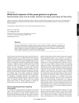 Multi-Level Response of the Yeast Genome to Glucose Comment Ruud Geladé, Sam Van De Velde, Patrick Van Dijck and Johan M Thevelein