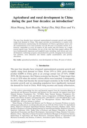 Agricultural and Rural Development in China During the Past Four Decades: an Introduction*