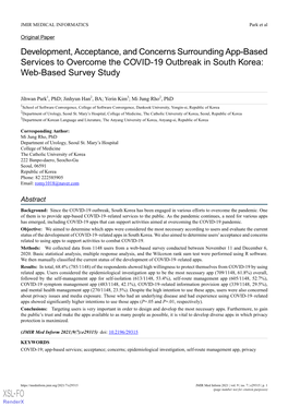 Development, Acceptance, and Concerns Surrounding App-Based Services to Overcome the COVID-19 Outbreak in South Korea: Web-Based Survey Study