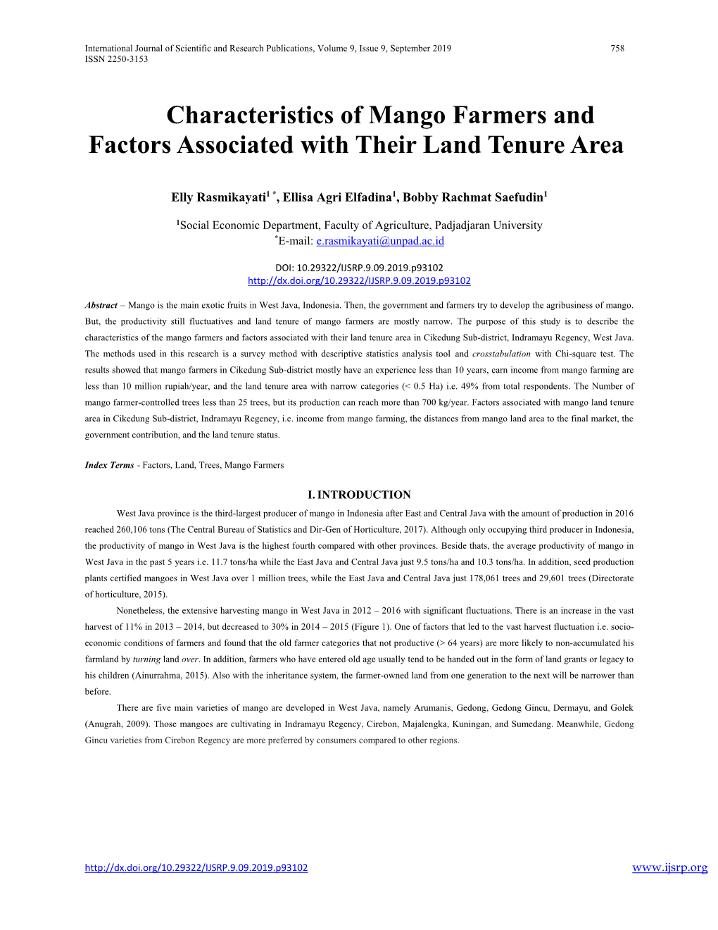 Characteristics of Mango Farmers and Factors Associated with Their Land Tenure Area