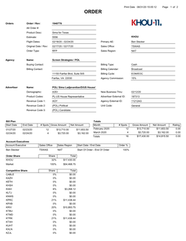 Estimate: 5556 Sima for Texas Flight Dates: Order / Rev: Original D