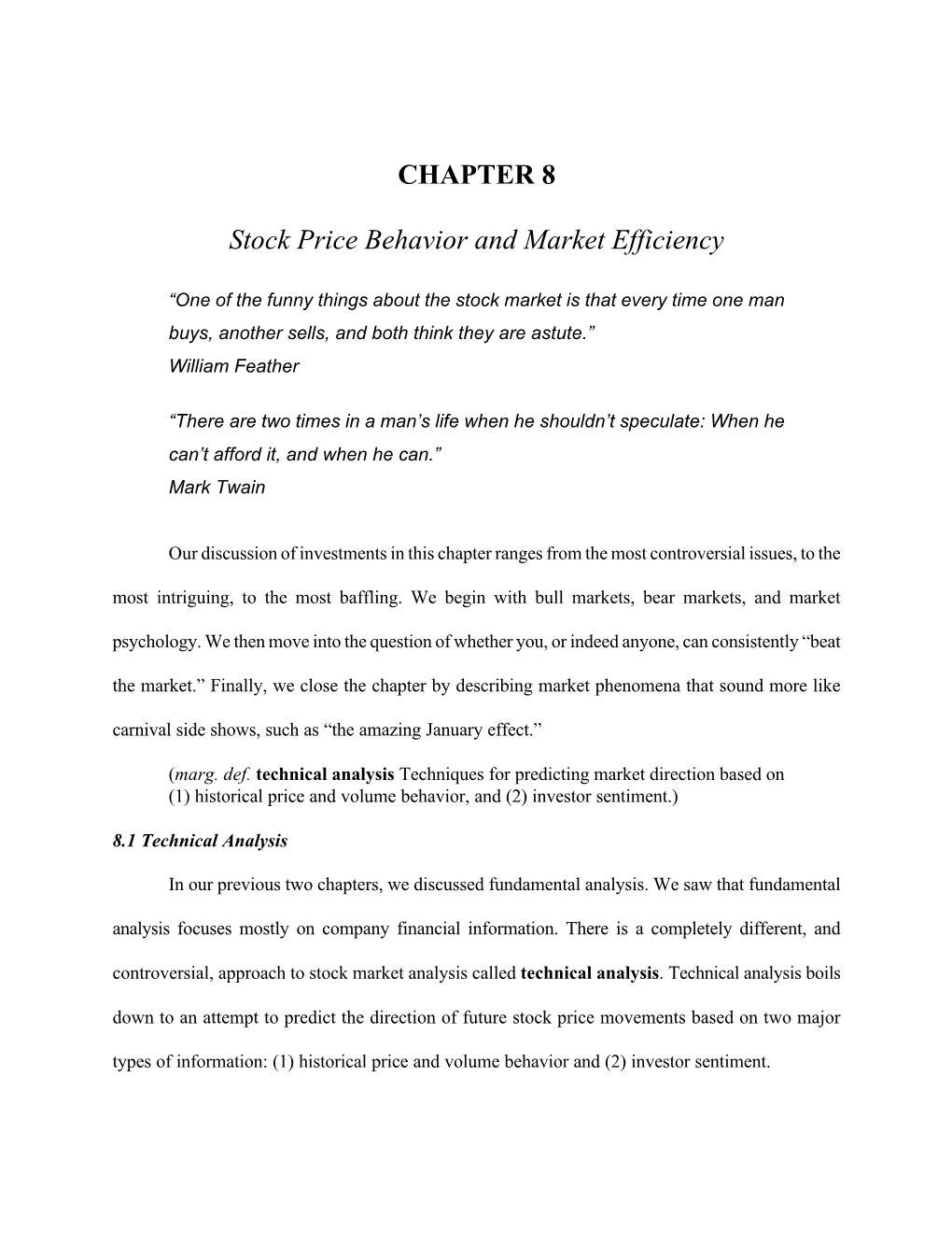 Chapter 8 Stock Price Behavior and Market Efficiency Questions and Problems
