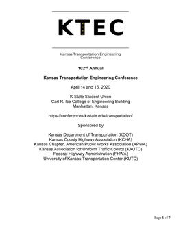 102Nd Annual Kansas Transportation Engineering Conference April 14