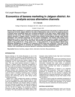 Economics of Banana Marketing in Jalgaon District: an Analysis Across Alternative Channels
