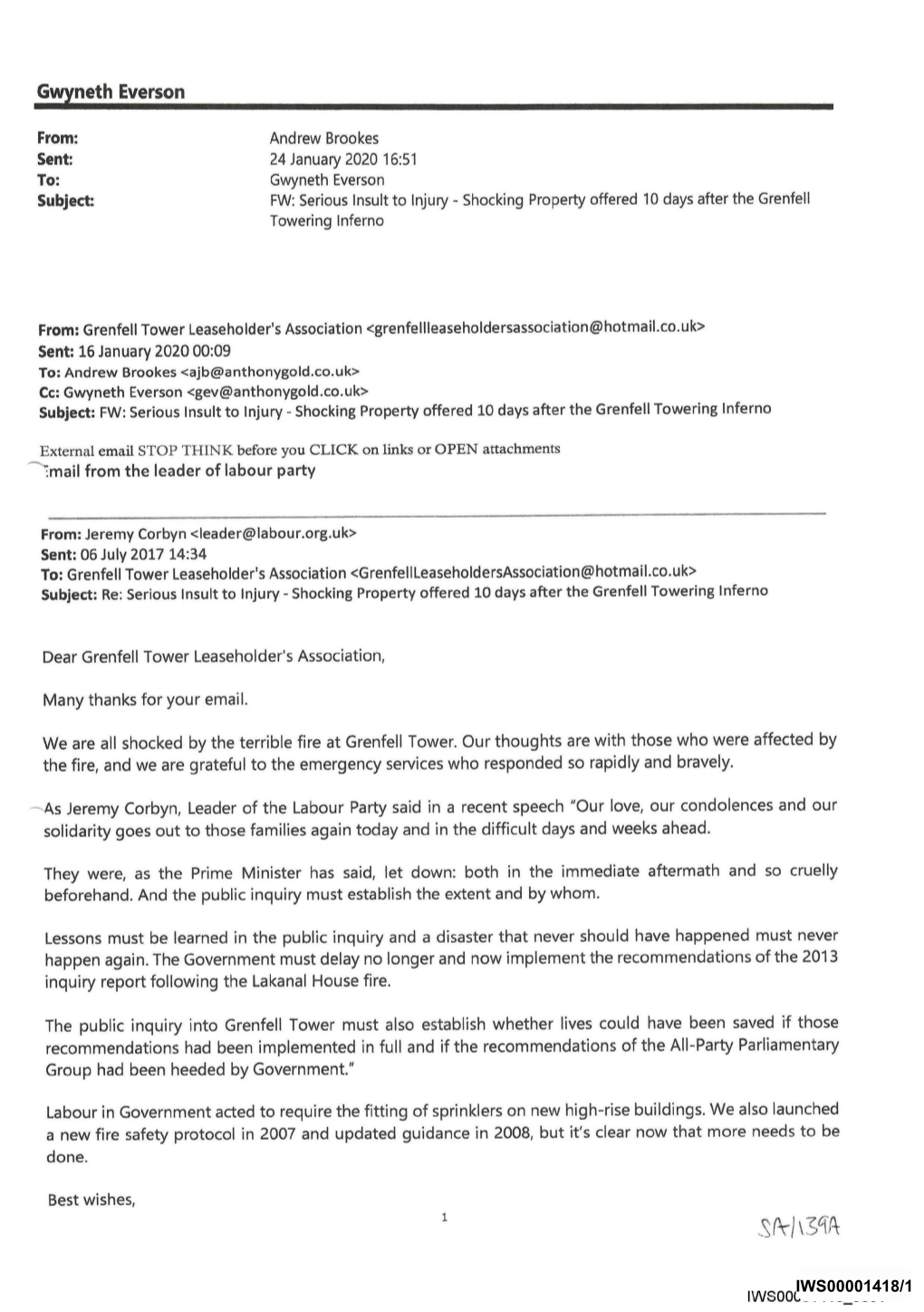 Email Chain Dated 6 July 2017 Between Jeremy Corbyn & Shahid